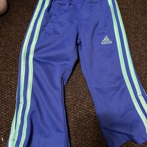 Adidas toddler Blue flares with Green Stripes